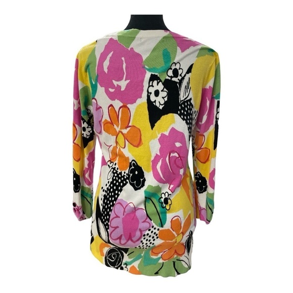 Cyrus Pink Multi Floral Button Down Cardigan Sweater Bright Fun Colors Sz S - Picture 3 of 10